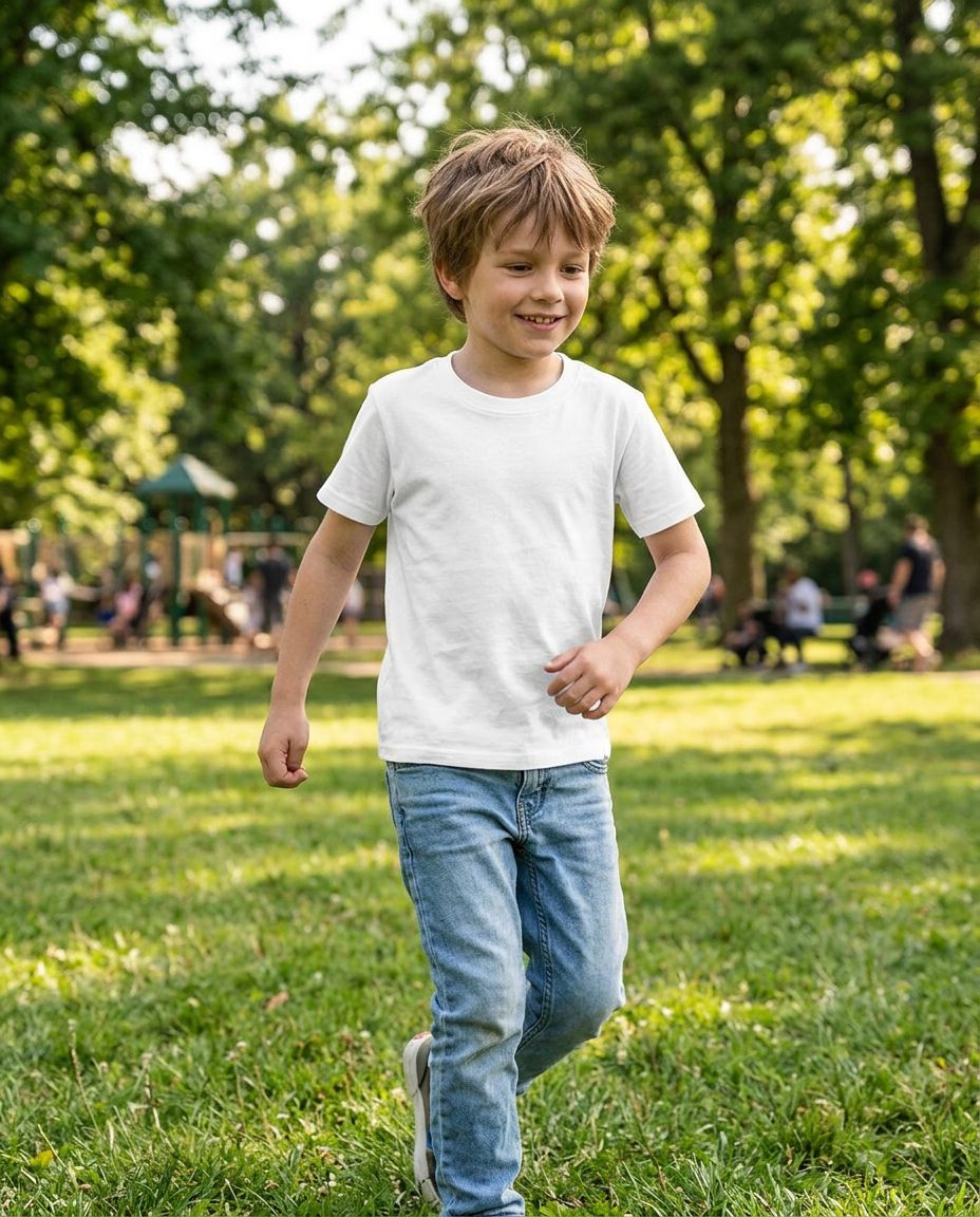 Camiseta infantil personalizada en uso (imagen de ambiente)