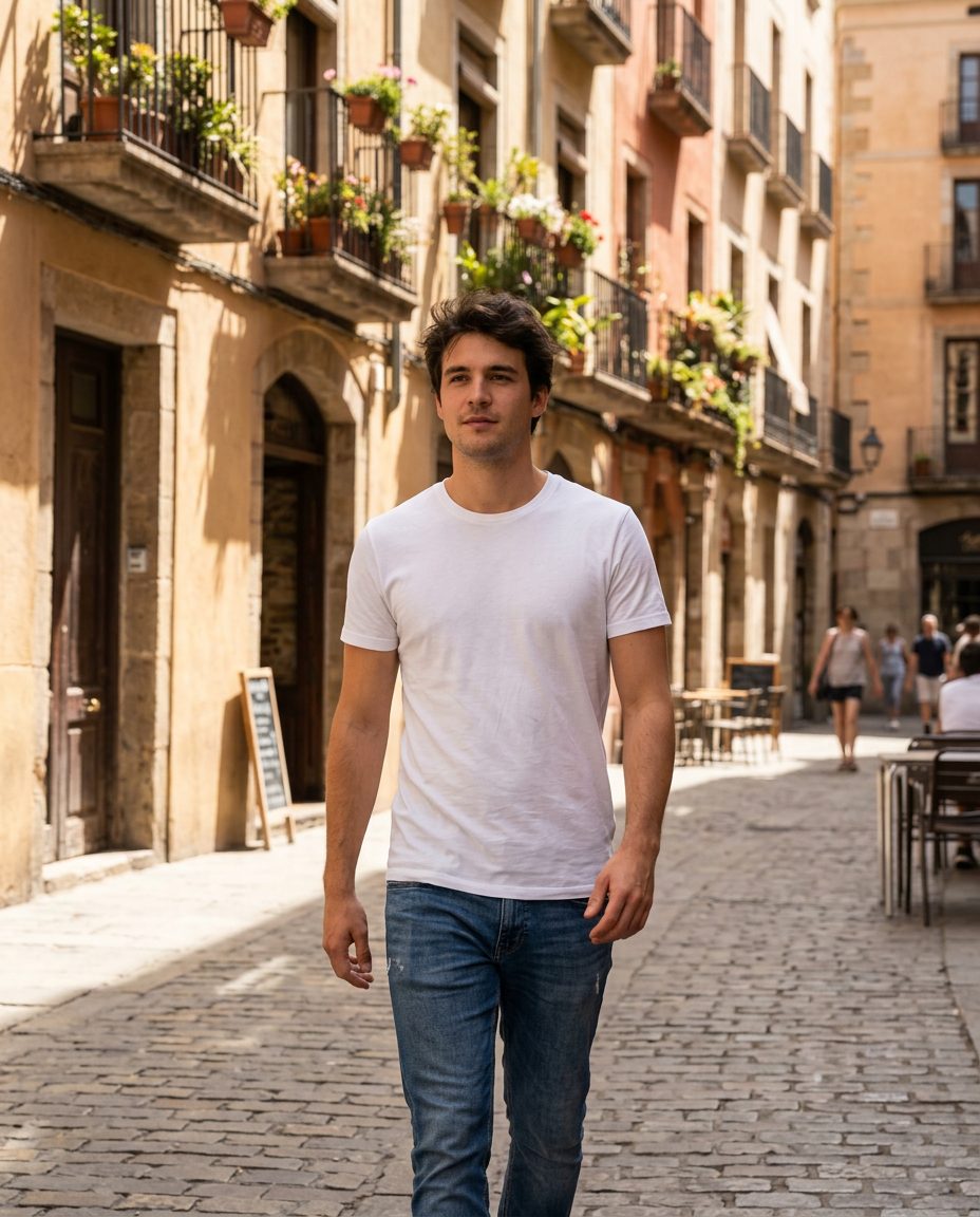 Camiseta unisex personalizada en uso (imagen de ambiente)