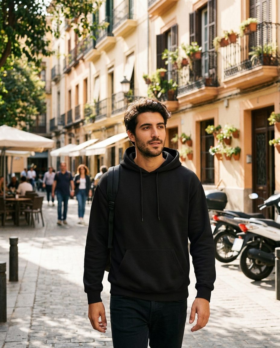 Sudadera con capucha personalizada en uso (imagen de ambiente)