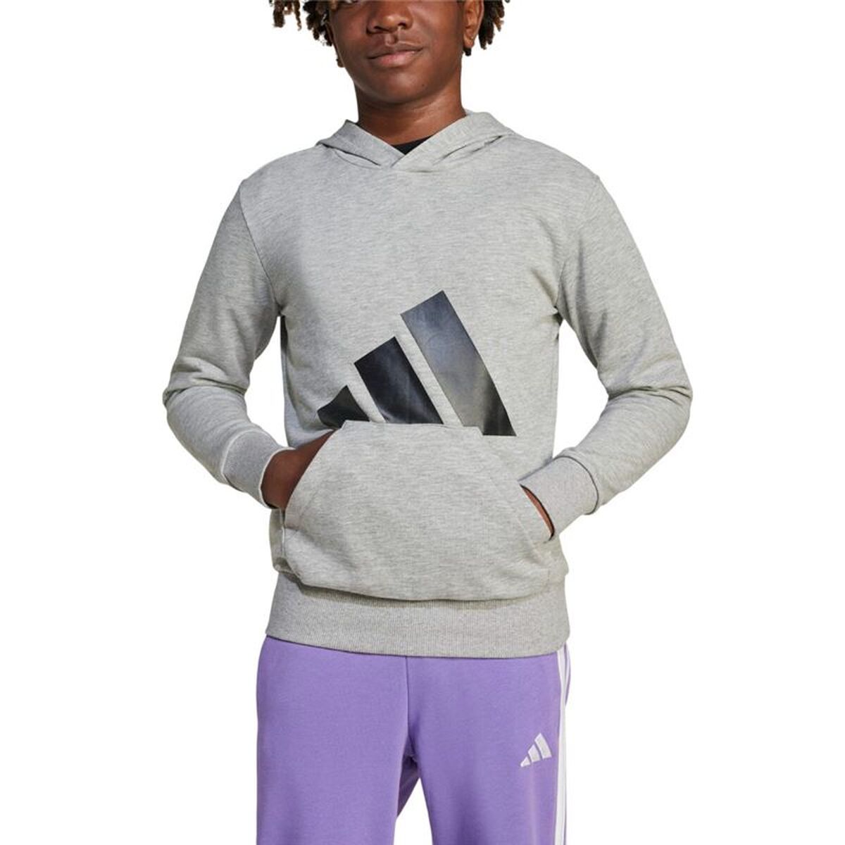 Sudadera capucha niña Adidas Big Logo gris claro - detalle de la capucha